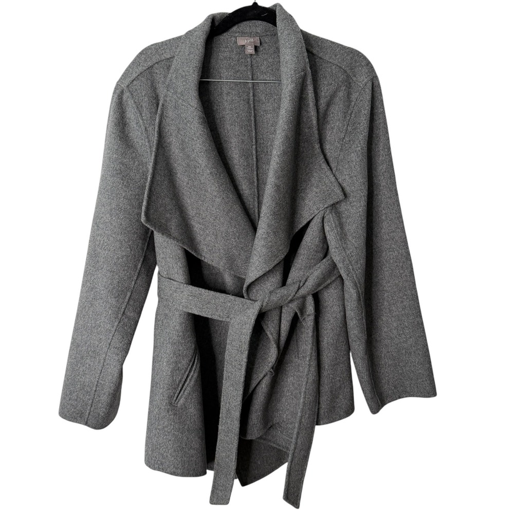 J. Jill Gray Front Wrap Coat Jacket Shawl Collar Belted Wool Angora 2X Womens - Picture 2 of 13